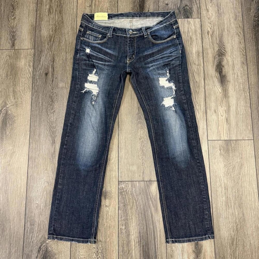 Machine Nouvelle Mode Distressed Jeans Size 32 Blue Denim Straight Leg
